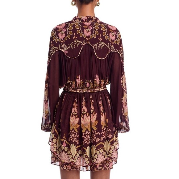 Farm Rio Bella Mini Dress in Bella Burgundy Size XL New Long Sleeve - Picture 4 of 9
